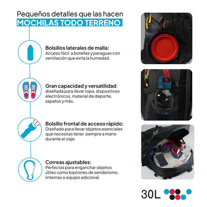 Mochila Senderismo 30L Rosa Ligera Impermeable Mochila Viaje Supervivencia Plegable Mochila Mujer Camping Mochila Hombre
