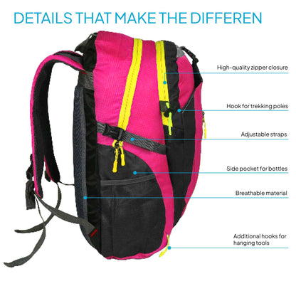 Mochila Senderismo 30L Rosa Ligera Impermeable Mochila Viaje Supervivencia Plegable Mochila Mujer Camping Mochila Hombre