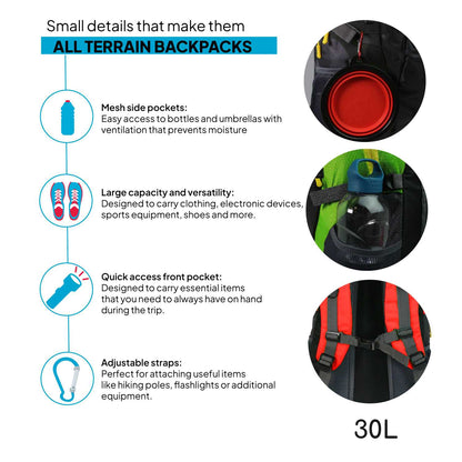 Mochila Senderismo 30L Rojo Ligera Impermeable Mochila Viaje Supervivencia Plegable Mochila Mujer Camping Mochila Hombre