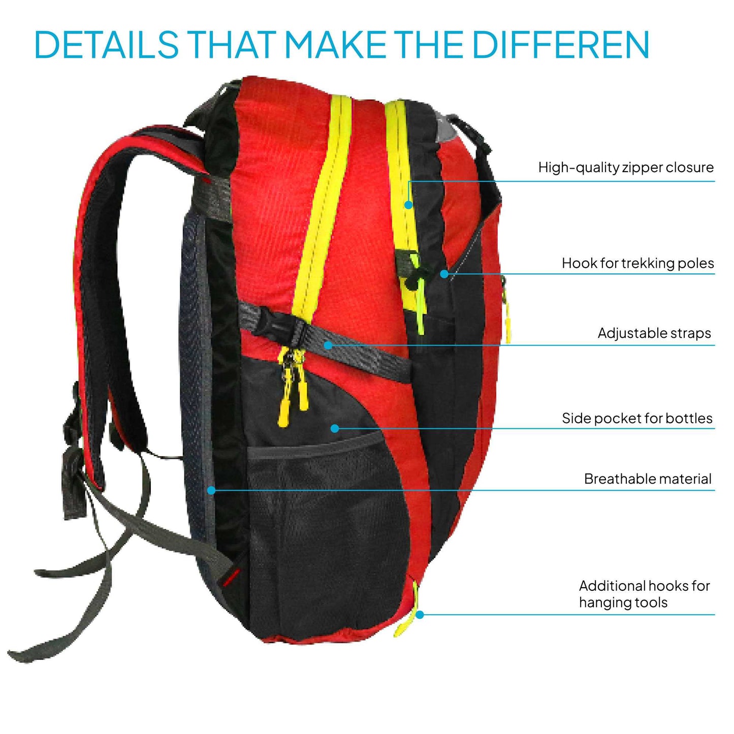 Mochila Senderismo 30L Rojo Ligera Impermeable Mochila Viaje Supervivencia Plegable Mochila Mujer Camping Mochila Hombre