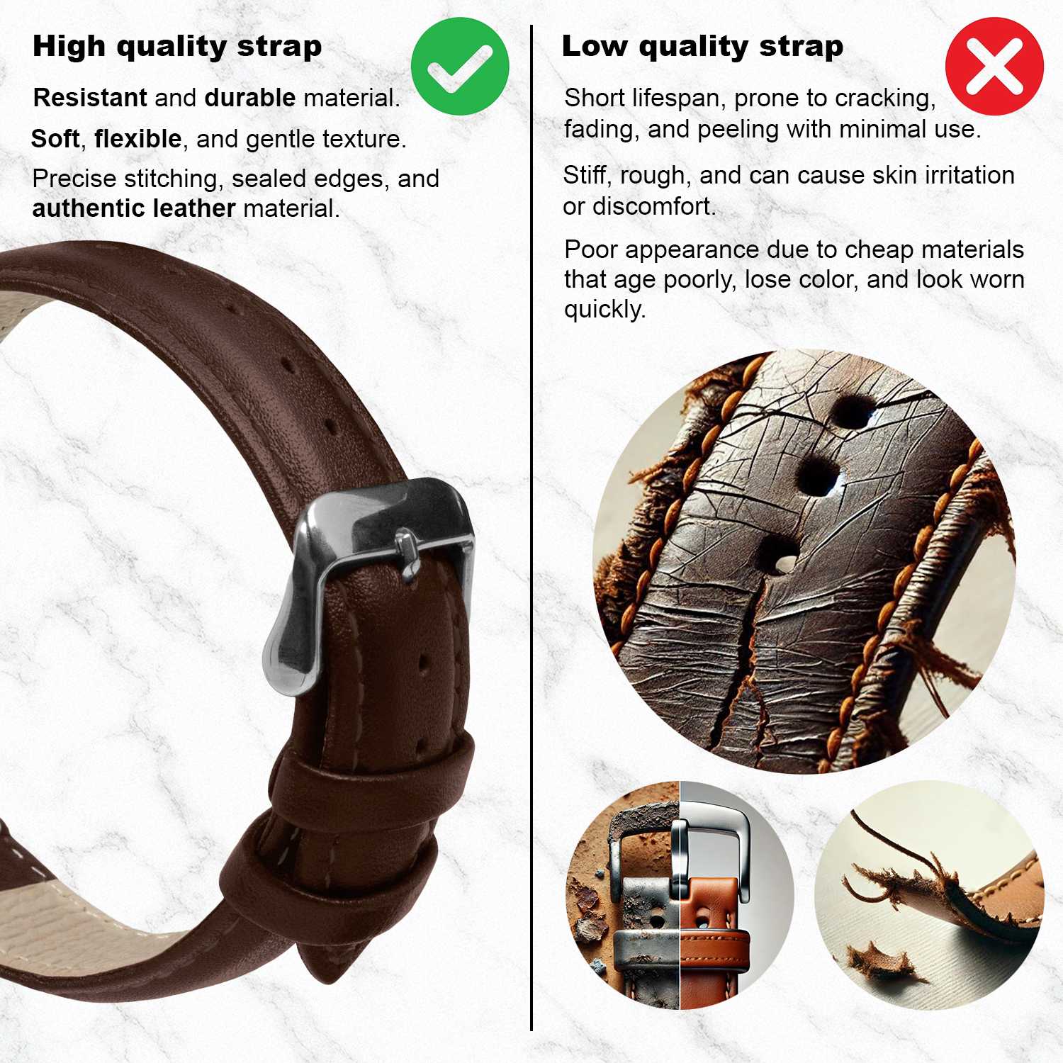 OcioDual Correa Reloj 18mm, Correa Reloj para Recambio, Repuesto Color Marrón Oscuro 18mm, Hilo Marrón, Smartwach Hombre,