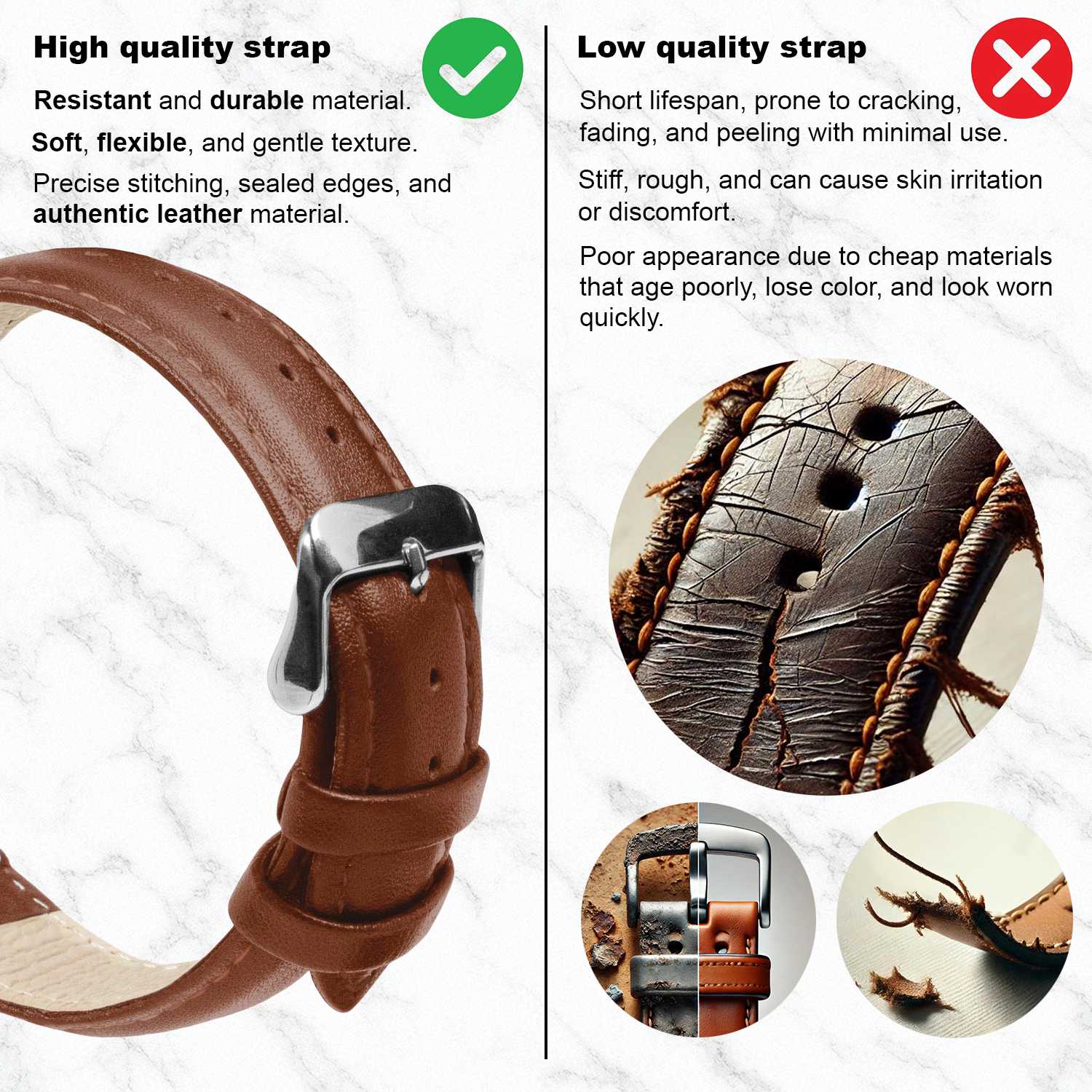 OcioDual Correa Reloj 22mm, Correa Reloj para Recambio, Repuesto Color Marrón 22mm, Hilo Marrón, Smartwach Hombre, Smartwach