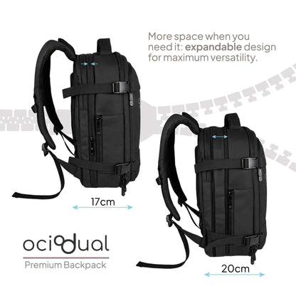 Mochila de Viaje Compacta y Expandible 40×30×17cm a 40×30×20cm, Ideal para Cabina, Apertura Tipo Maleta 180º