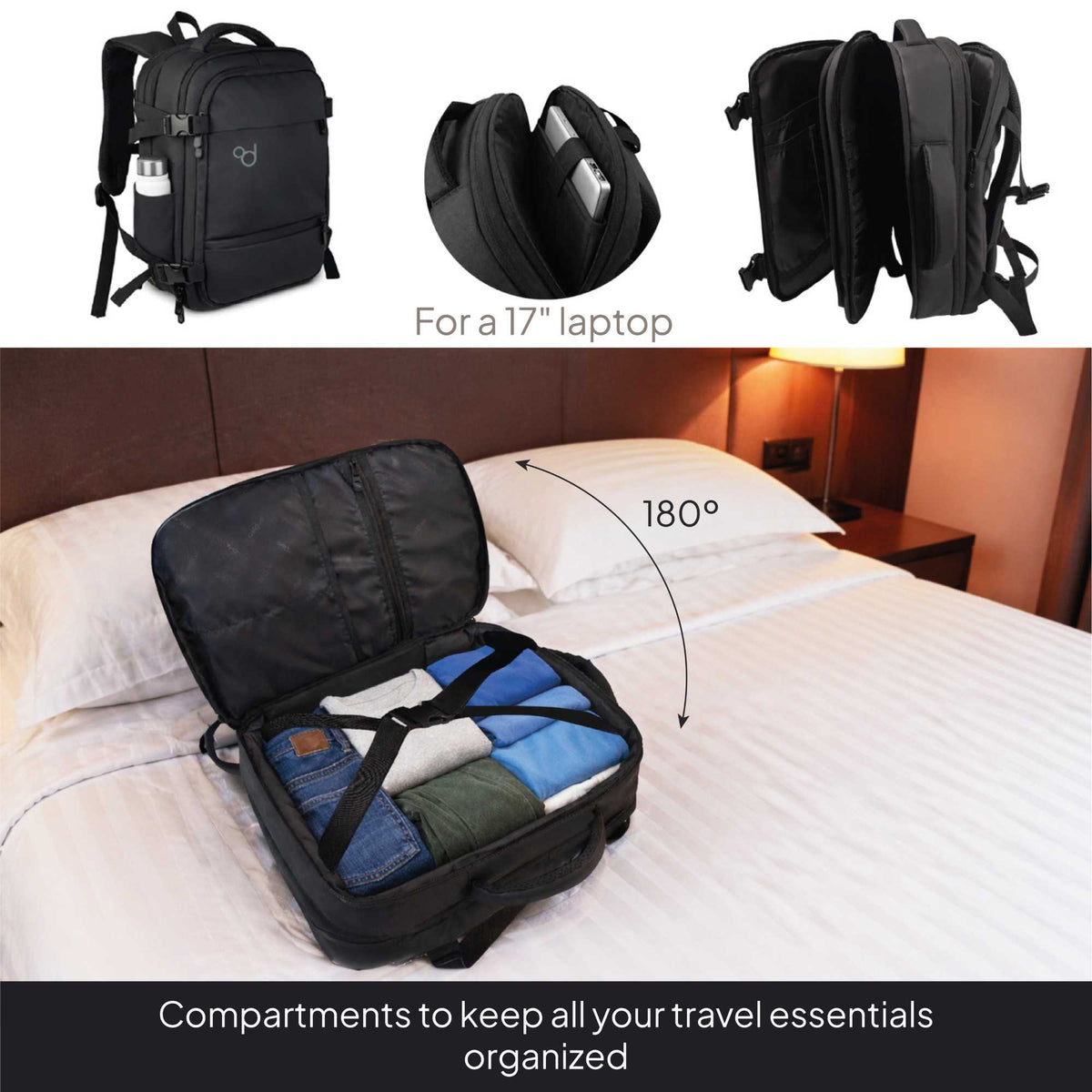 Mochila de cabina abierta 180º con compartimentos interiores