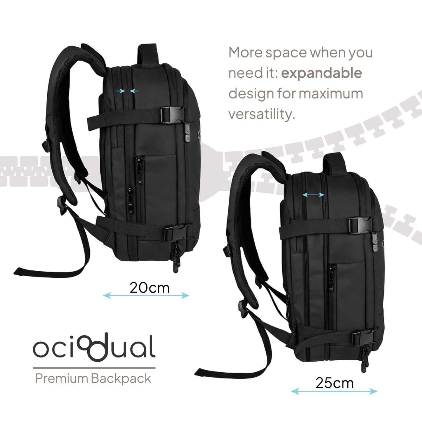 Mochila de Viaje para Cabina 55x40x20 Expandible, Ligera y Resistente. Evita Recargos