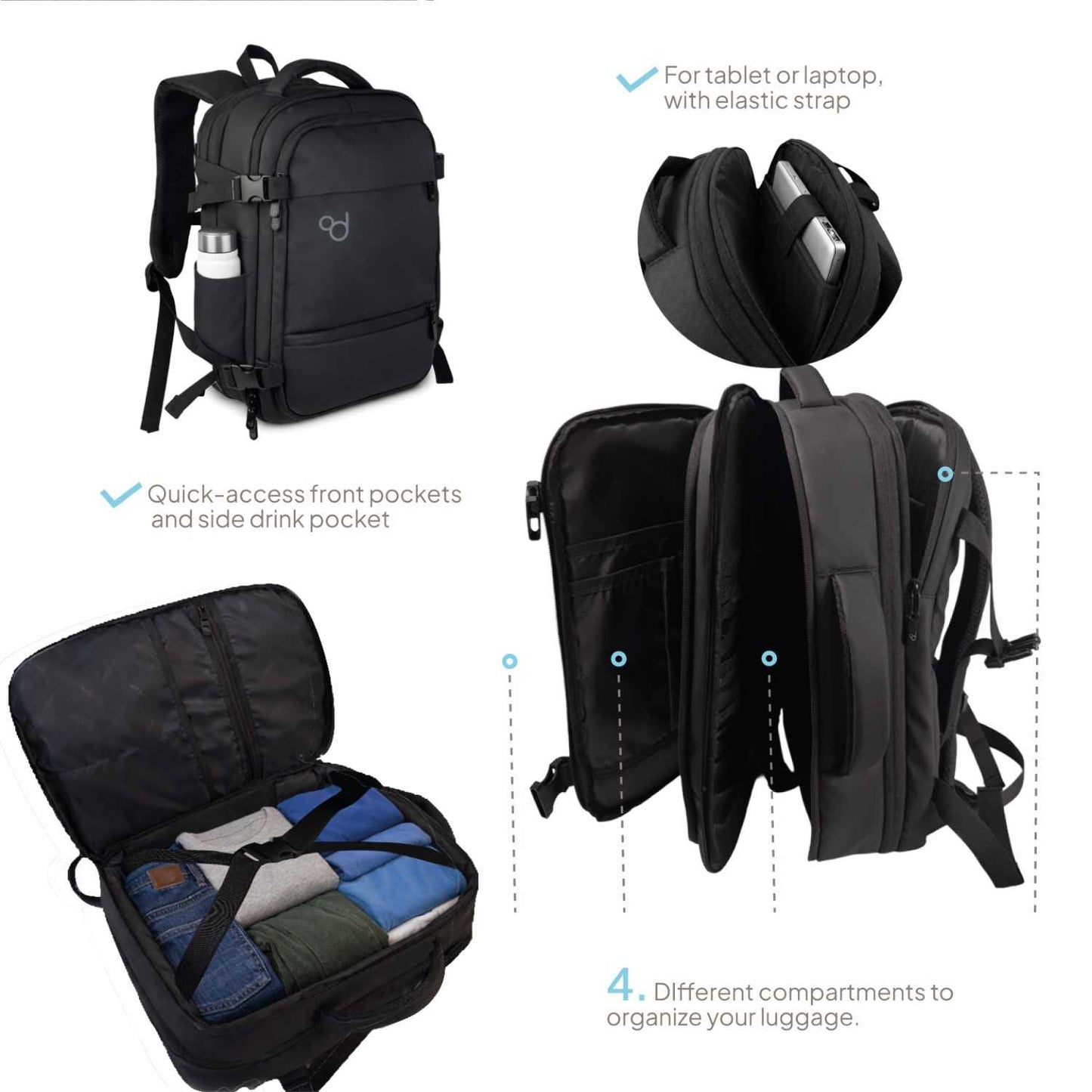 Mochila de Viaje para Cabina 55x40x20 Expandible, Ligera y Resistente. Evita Recargos