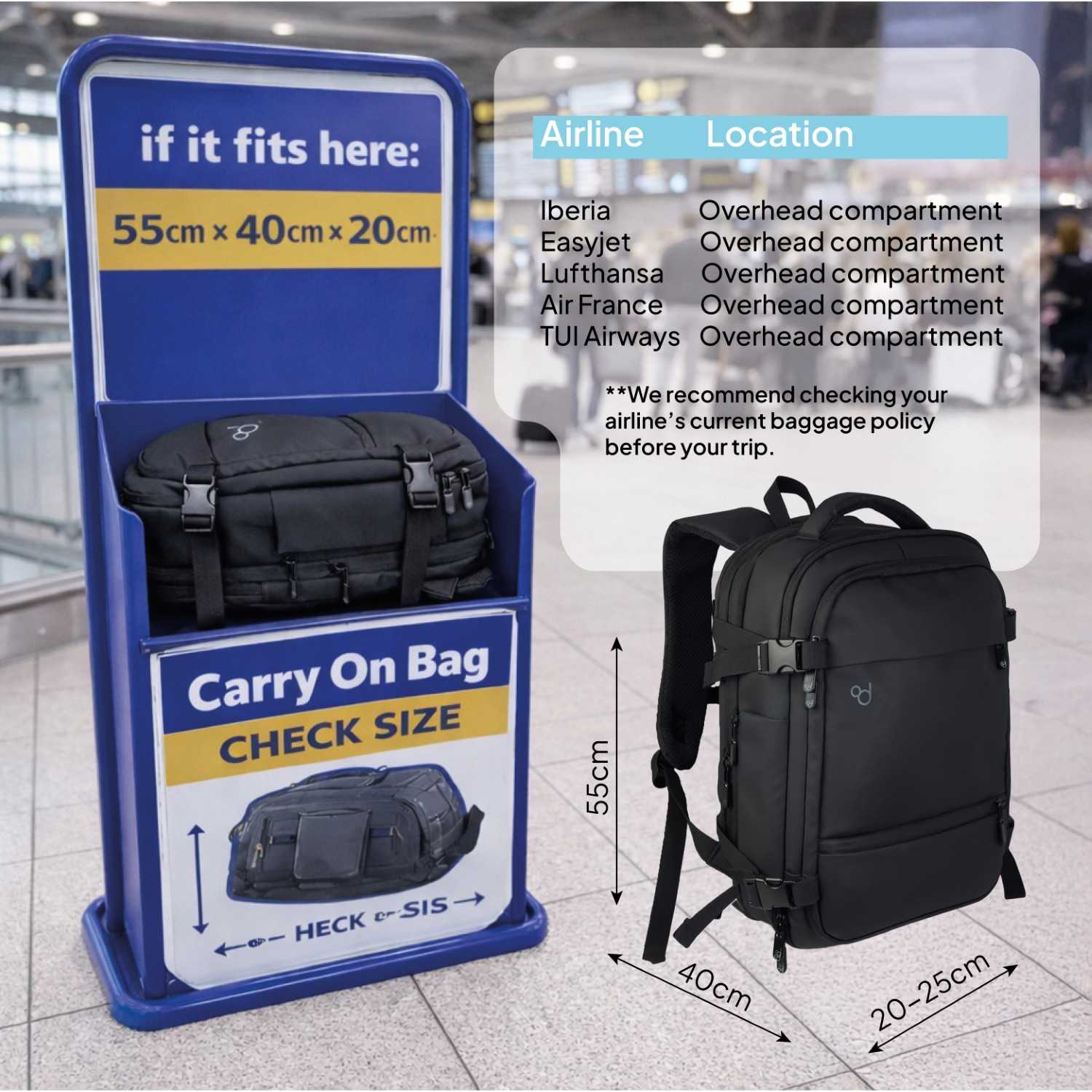 Mochila de Viaje para Cabina 55x40x20 Expandible, Ligera y Resistente. Evita Recargos