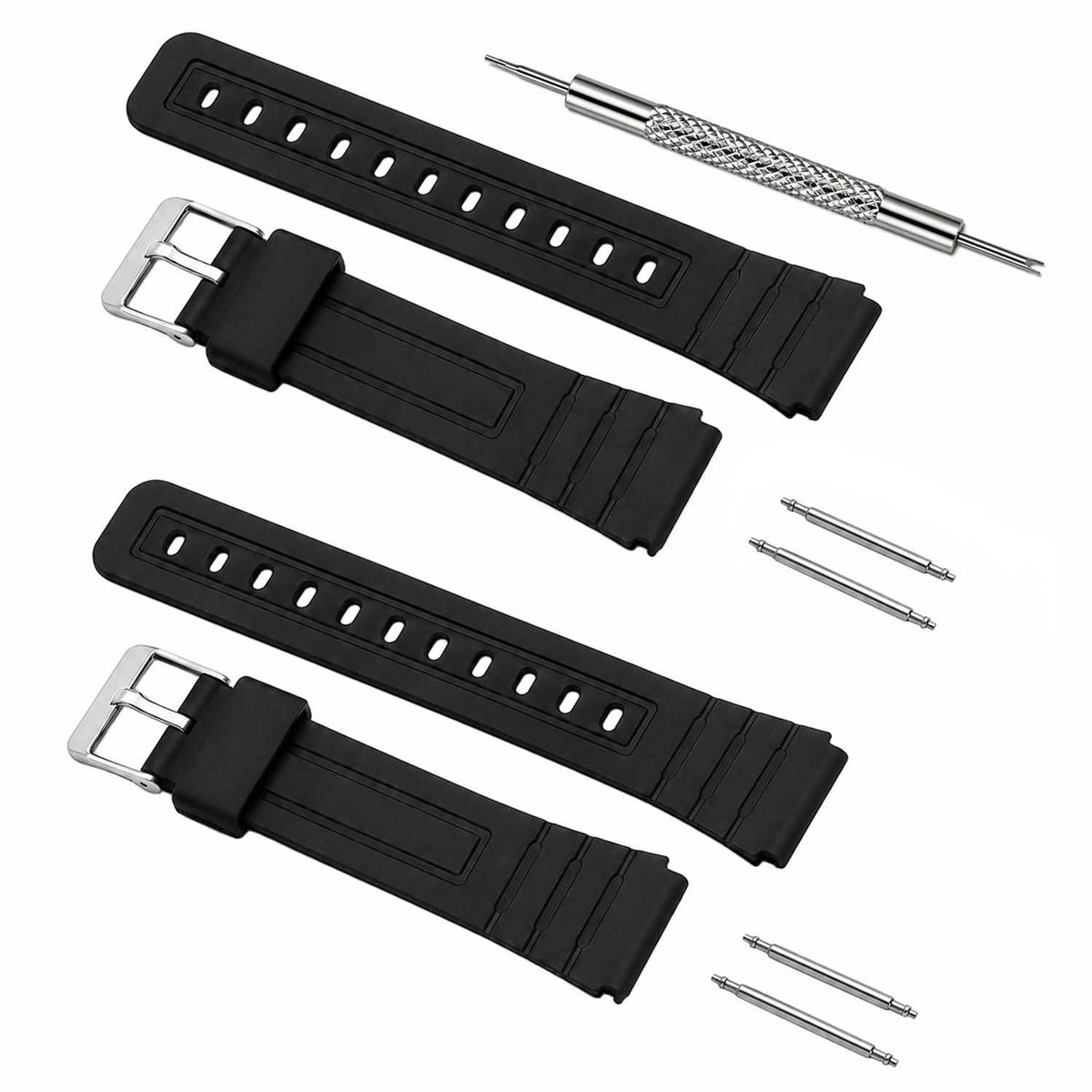 Pack de 2 correas negras de repuesto compatibles con Casio F-91W de 18 mm