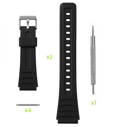 Contenido del pack de correas negras para Casio F-91W con pasadores metálicos
