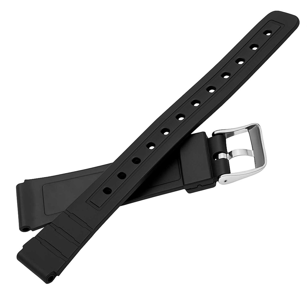 Vista completa de correa negra de repuesto compatible con reloj Casio F-91W
