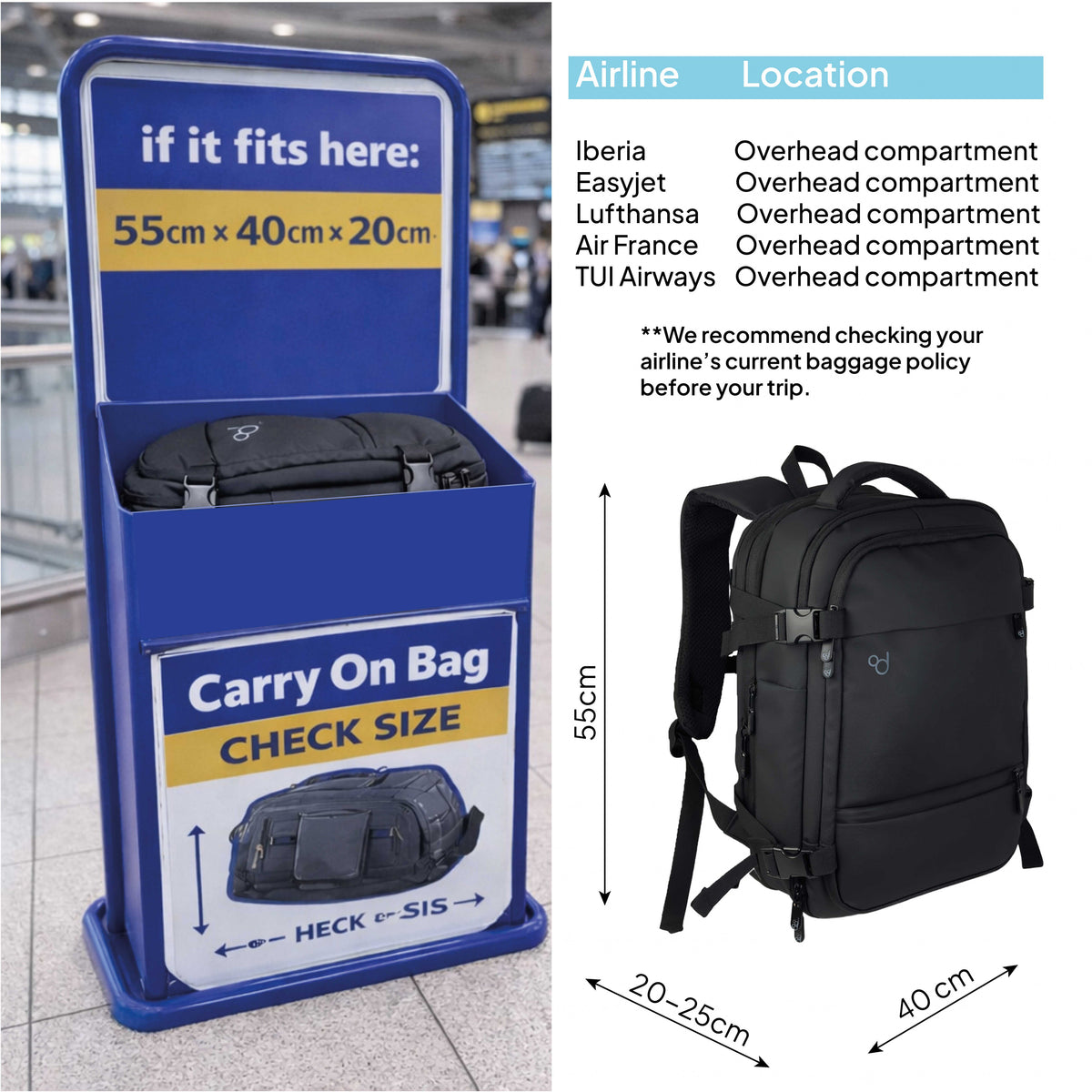 Mochila de viaje compatible con las diferentes aerolineas