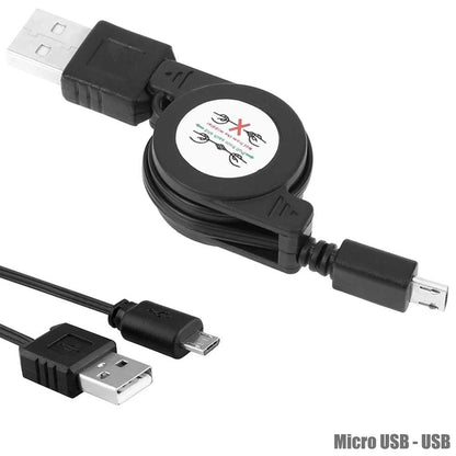 Cable Cargador Retractil Auto Plegable Enrollable Extensible Micro USB Negro