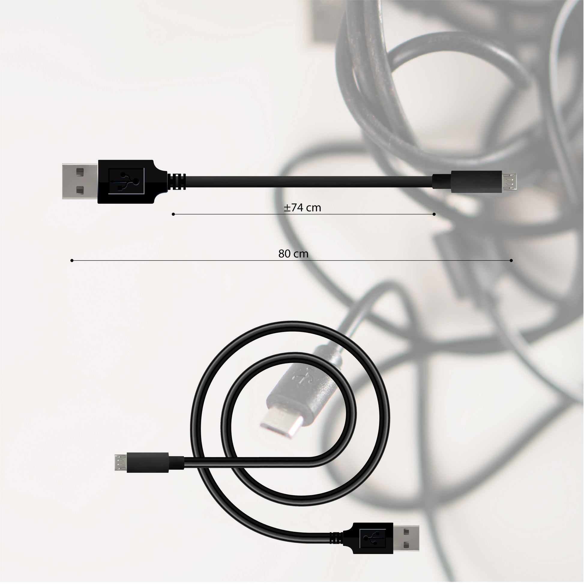 Cable 1m USB a Micro B Cargar y Transferencia de Datos Negro para Smartphones Telefonos Tablets