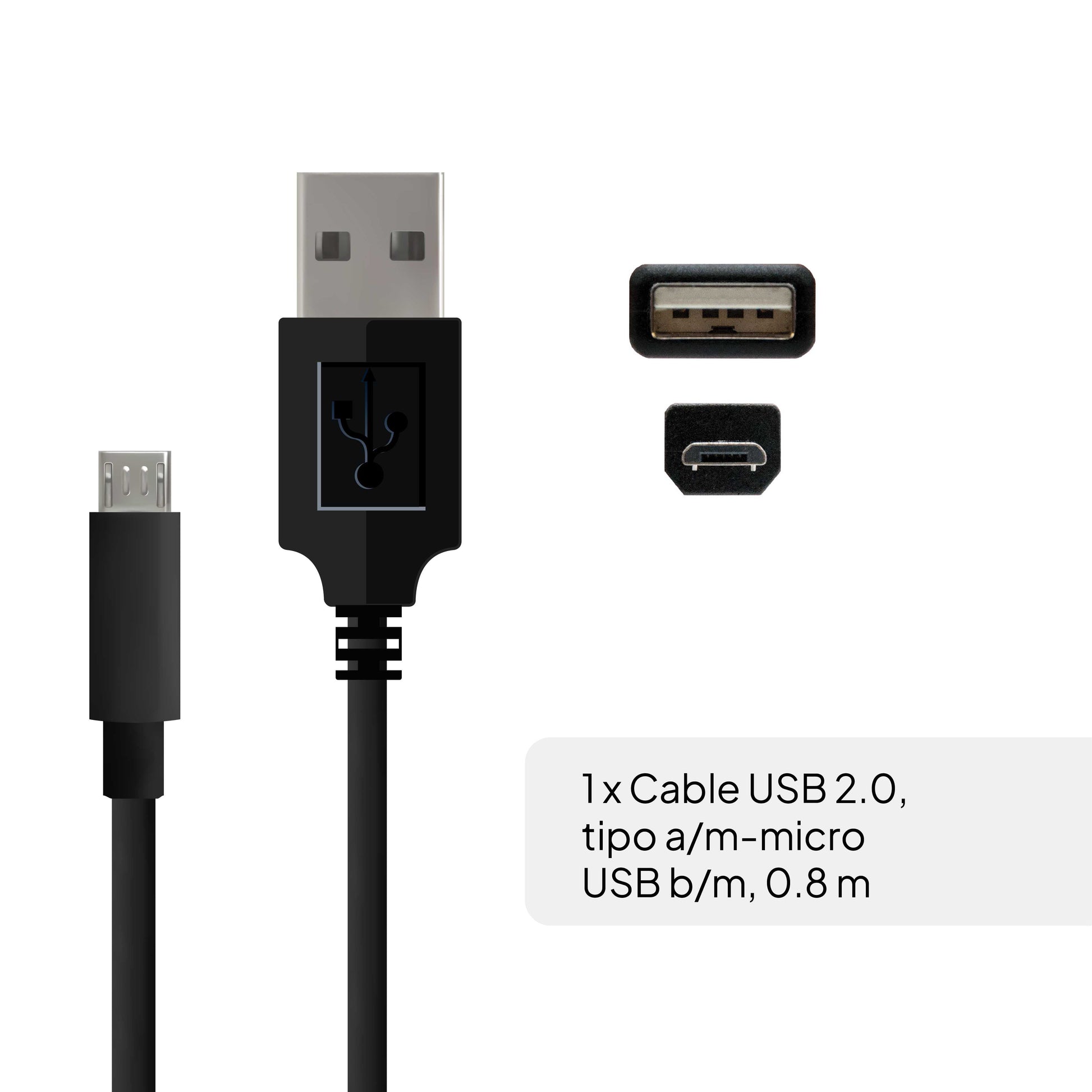 Cable 1m USB a Micro B Cargar y Transferencia de Datos Negro para Smartphones Telefonos Tablets