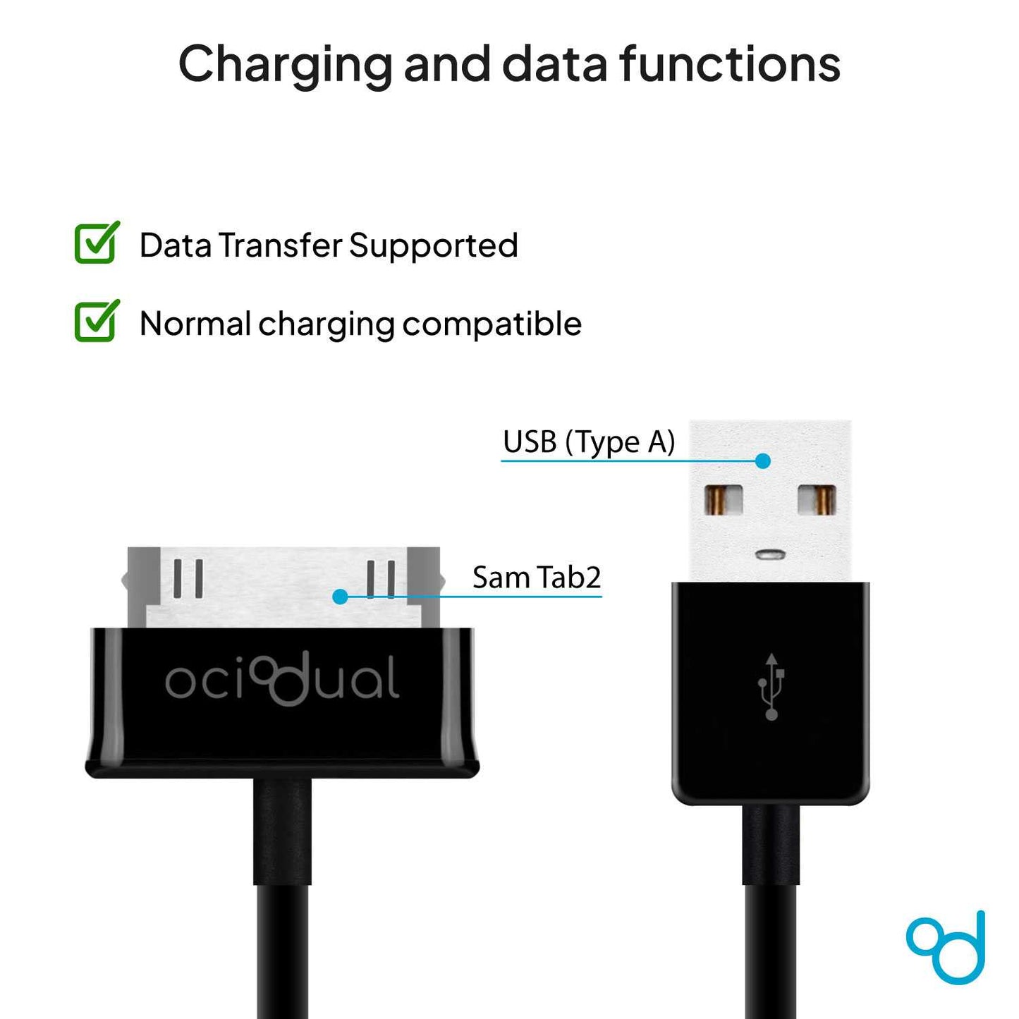 Cable de Carga y Transferencia de Datos USB Negro para Samsung Galaxy Tab 2 10.1 P5100 Cargador