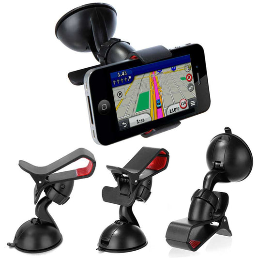 Soporte de Parabrisas Rótula Ajustable 360 con Pinza para Teléfonos Móviles Smartphones GPS Negro Luna Coche GF91039