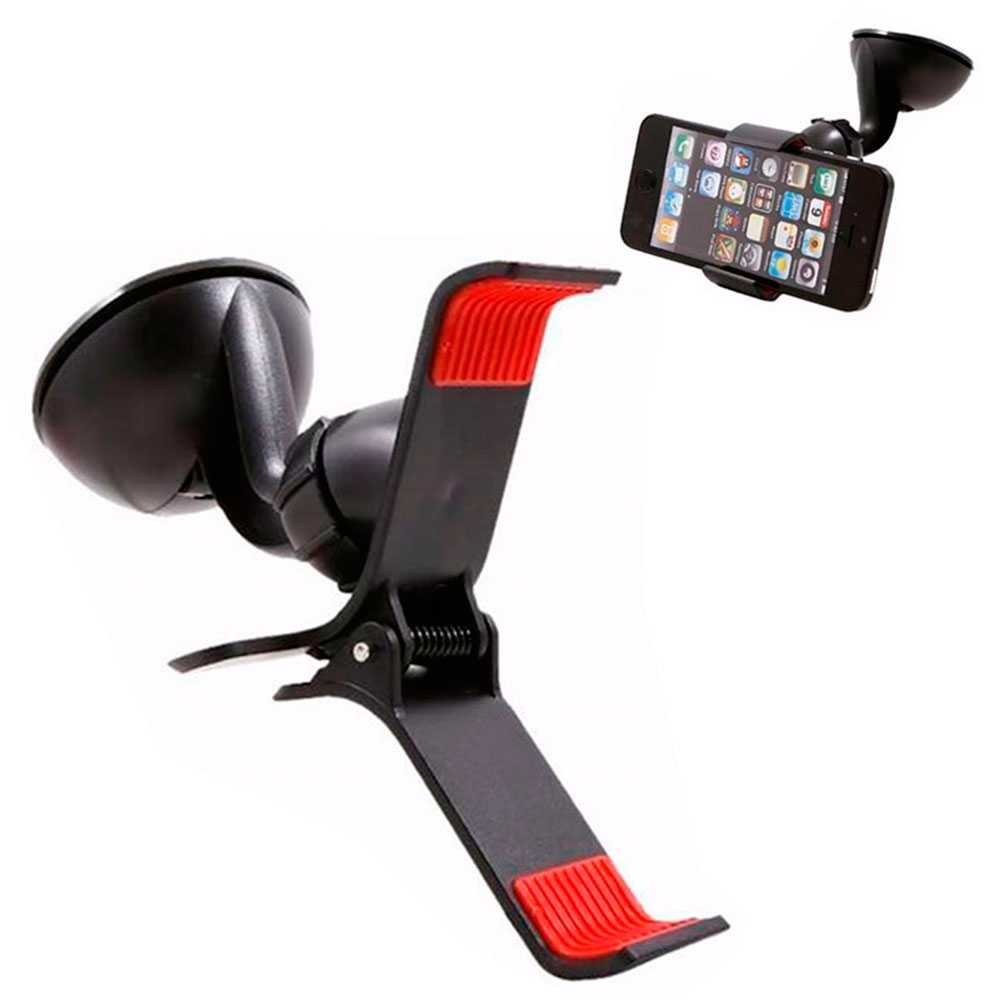 Soporte de Parabrisas Rótula Ajustable 360 con Pinza para Teléfonos Móviles Smartphones GPS Negro Luna Coche GF91039