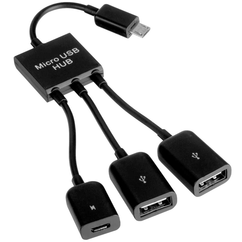 Cable Adaptador Host OTG Micro USB Macho a USB Hembra Doble HUB Negro para Teléfonos Móviles Smartphones Tablets