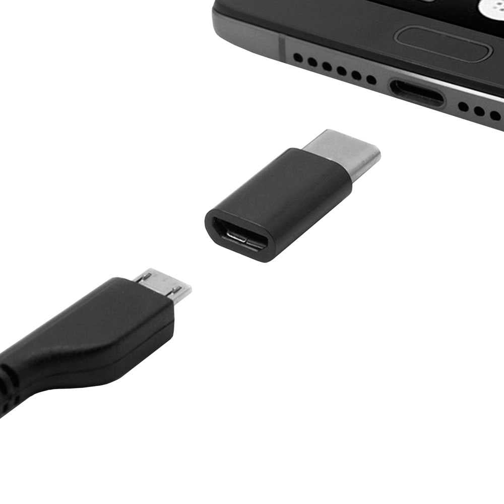 Adaptador Micro USB 5 Pines Hembra a Tipo C Macho Negro para Telefonos Moviles Smartphones Tablets
