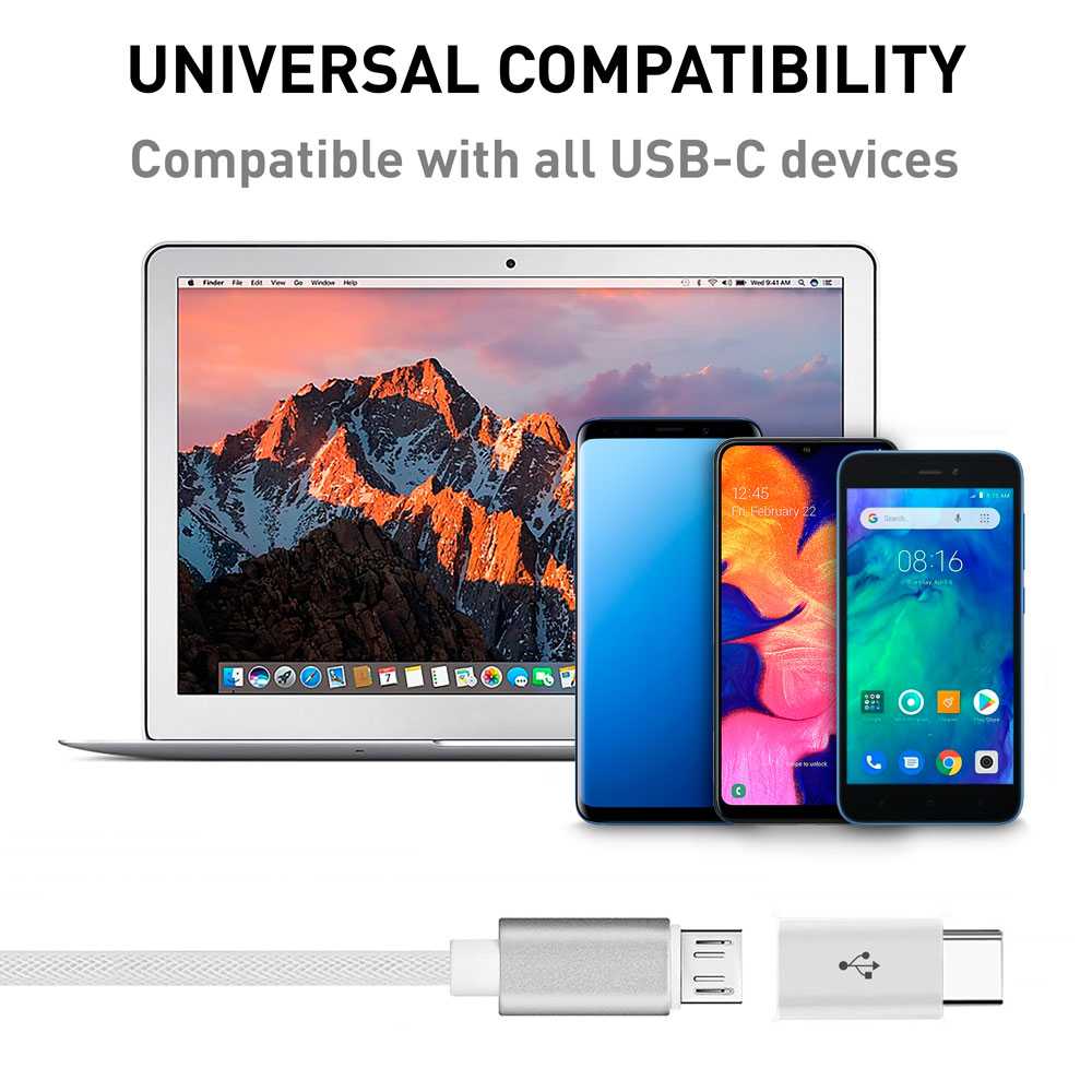 Adaptador Micro USB 5 Pines Hembra a Tipo C Macho Blanco para Telefonos Moviles Smartphones Tablets