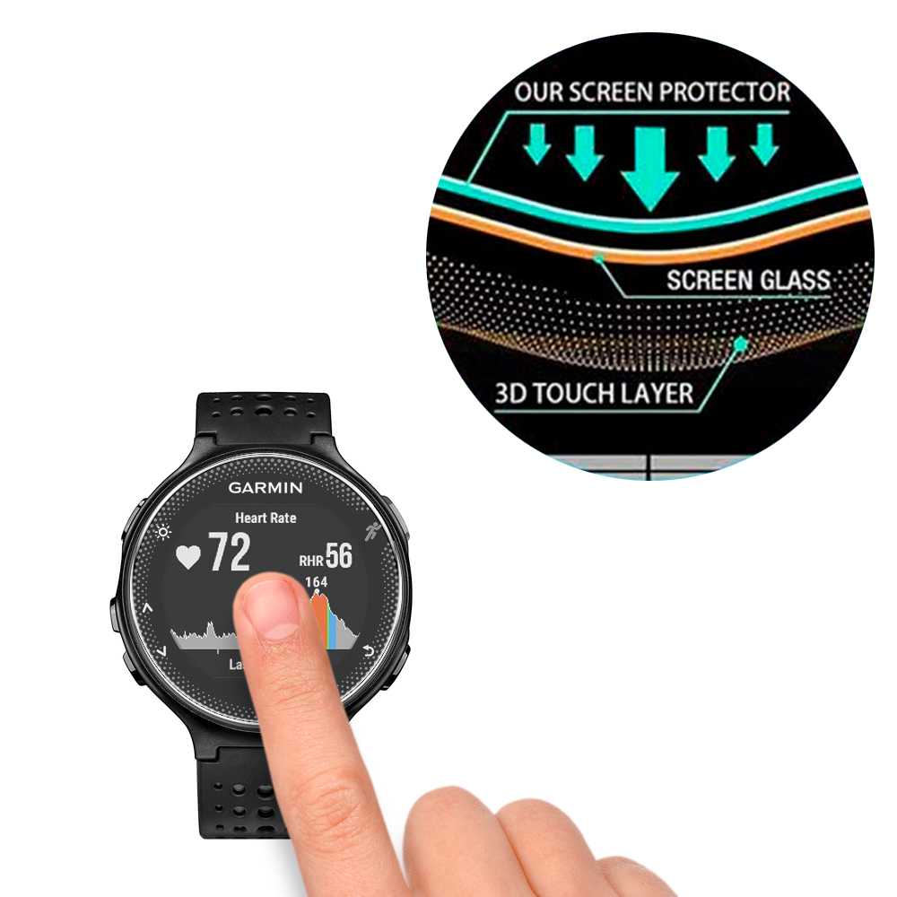 Protector de Pantalla para Garmin Forerunner 235 225 620 220, Dureza 9H, Libre de huellas, Cristal templado, Sin burbujas, 0.3mm