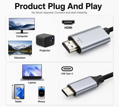 Cable USB C 3.1 a HDTV 2.0 Macho Full HD 4K XHD 60Hz TV Compatible con Sam Galax S21 S20 S10 S9 S8 Huaw P40 P30 P20