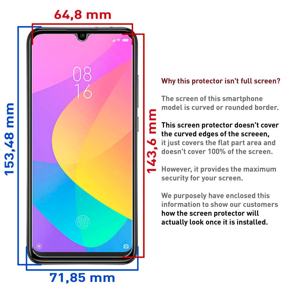 Protector de Pantalla para Xiaomi Mi A3 / CC9e Cristal Templado 0,3mm 9H 2.5D Plano Vidrio Anti Golpes Arañazos Premium