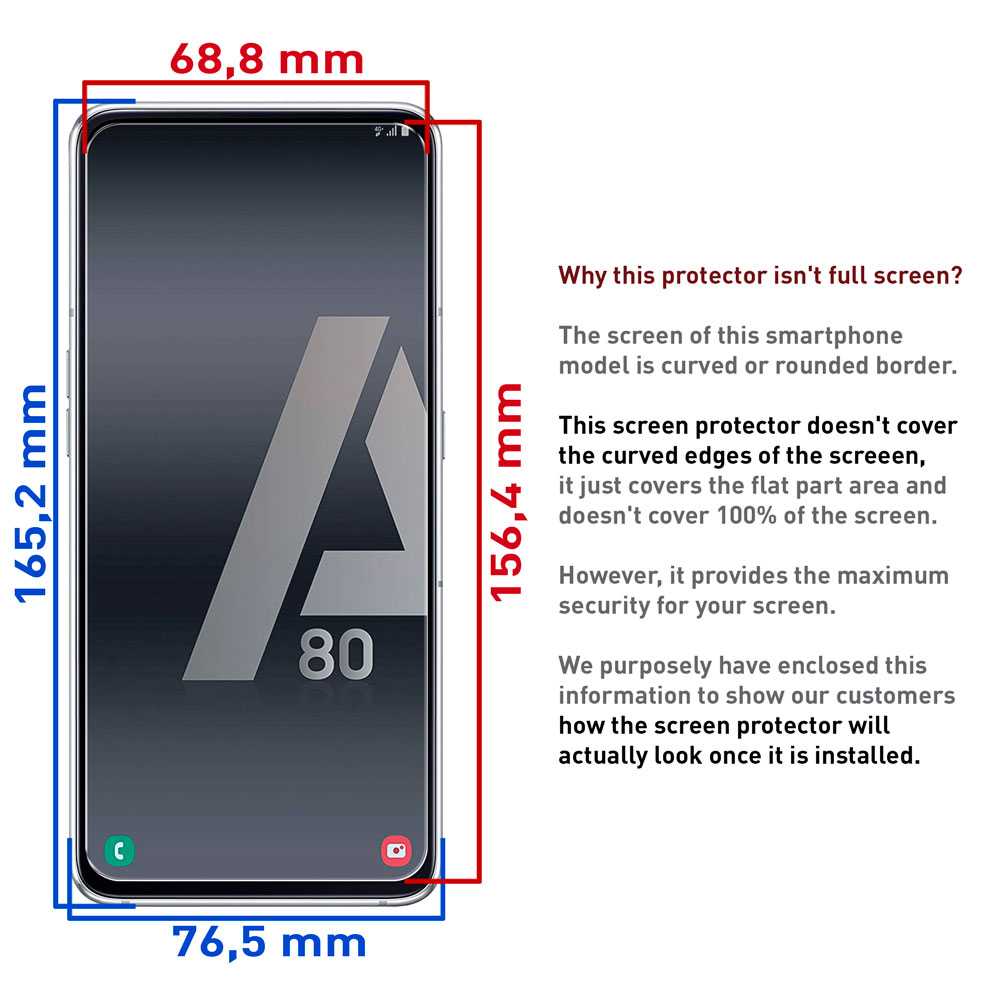 Protector de Pantalla para Samsung Galaxy A80 Cristal Templado 0,3mm 9H 2.5D Plano Vidrio Anti Golpes Arañazos Premium