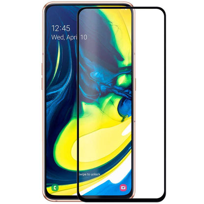 Protector de Pantalla para Samsung Galaxy A80 Cristal Templado 9H Vidrio Anti Golpes Arañazos Marco Borde Negro
