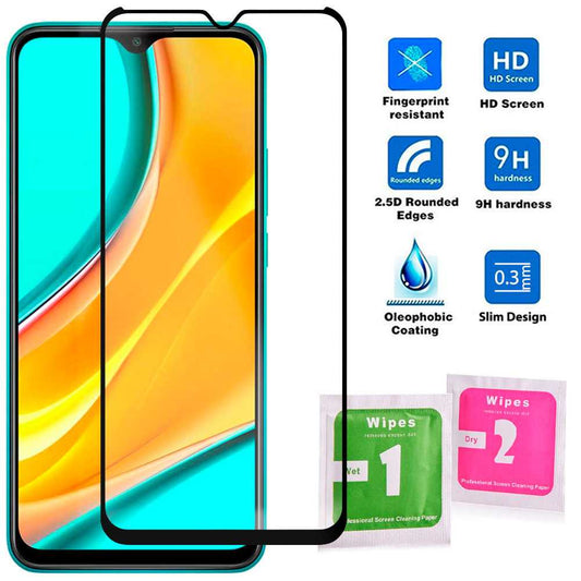 Protector de Pantalla para Xiaomi Redmi 9 Cristal Templado 9H 9D Vidrio Anti Golpes Arañazos Marco Borde Negro