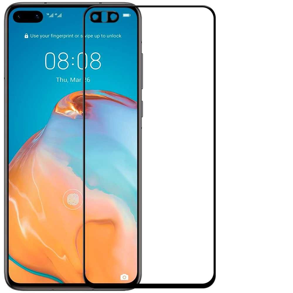 Protector de Pantalla para Huawei P40 Cristal Templado 9H 9D Vidrio Anti Golpes Arañazos Marco Borde Negro