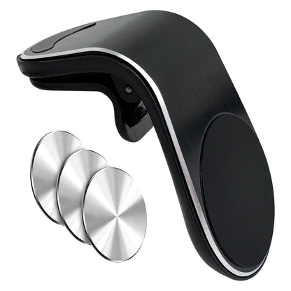 Soporte Rejilla Aire Forma de L Negro para Coche Teléfono Móvil Smartphone Pinza 360 Imán Magnético Ventilación