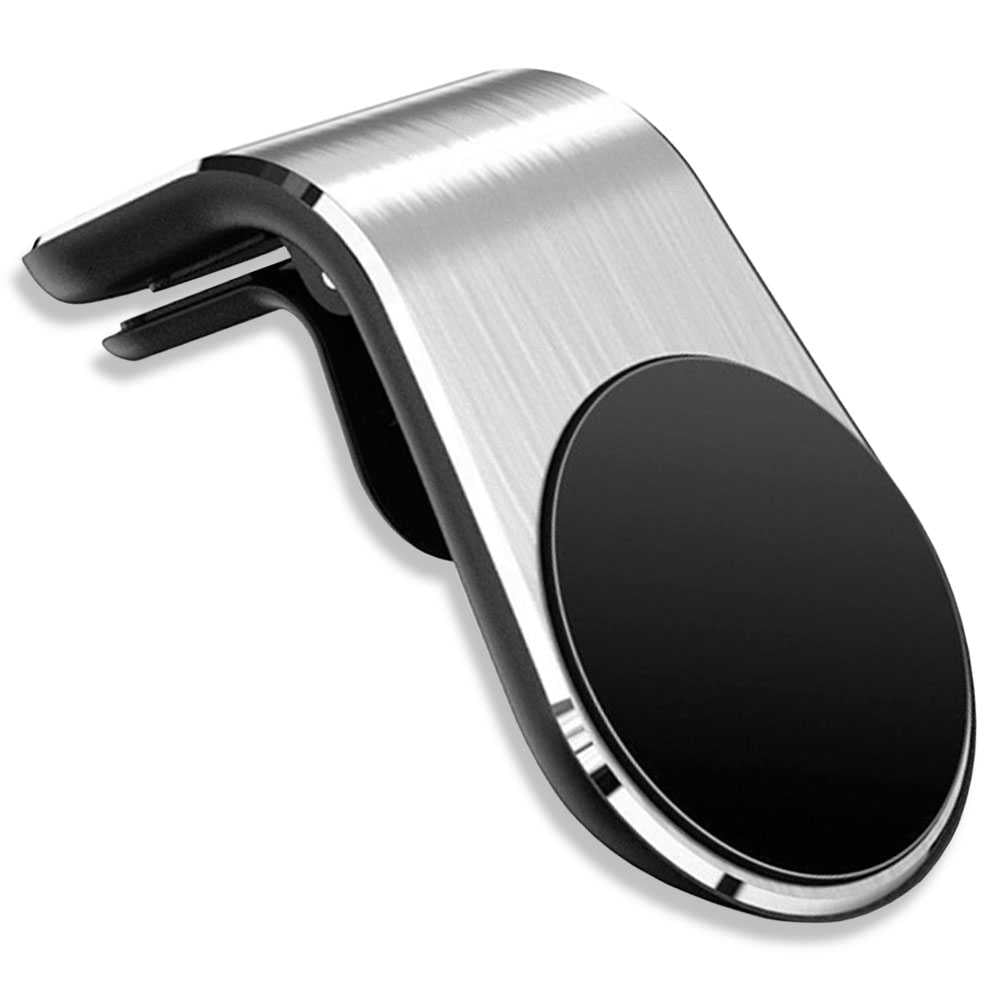 Soporte Rejilla Aire Forma de L Plata para Coche Teléfono Móvil Smartphone Pinza 360 Imán Magnético Ventilación