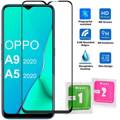 Protector de Pantalla para OPPO A5 2020/A9 2020 Cristal Templado 9H 9D Vidrio Anti Golpes Arañazos Marco Borde Negro