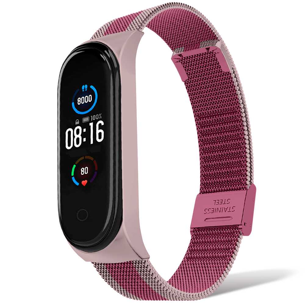 Correa Metálica Compatible con Xiaomi Mi Smart Band 5 6 Doble Rosa Pulsera de Recambio Repuesto Acero Inox Brazalete