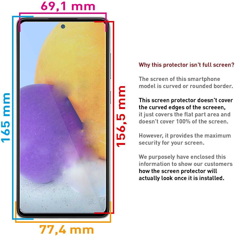 Protector de Pantalla Cristal Templado Premium Compatible con Samsung Galaxy A72 Vidrio Plano 9H Anti Golpes Arañazos
