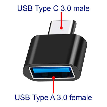 Adaptador OTG Conversor de USB 3.0 A Tipo C H/M Negro Convertidor para Ordenador Portátil Teléfono Tablet Smartphone