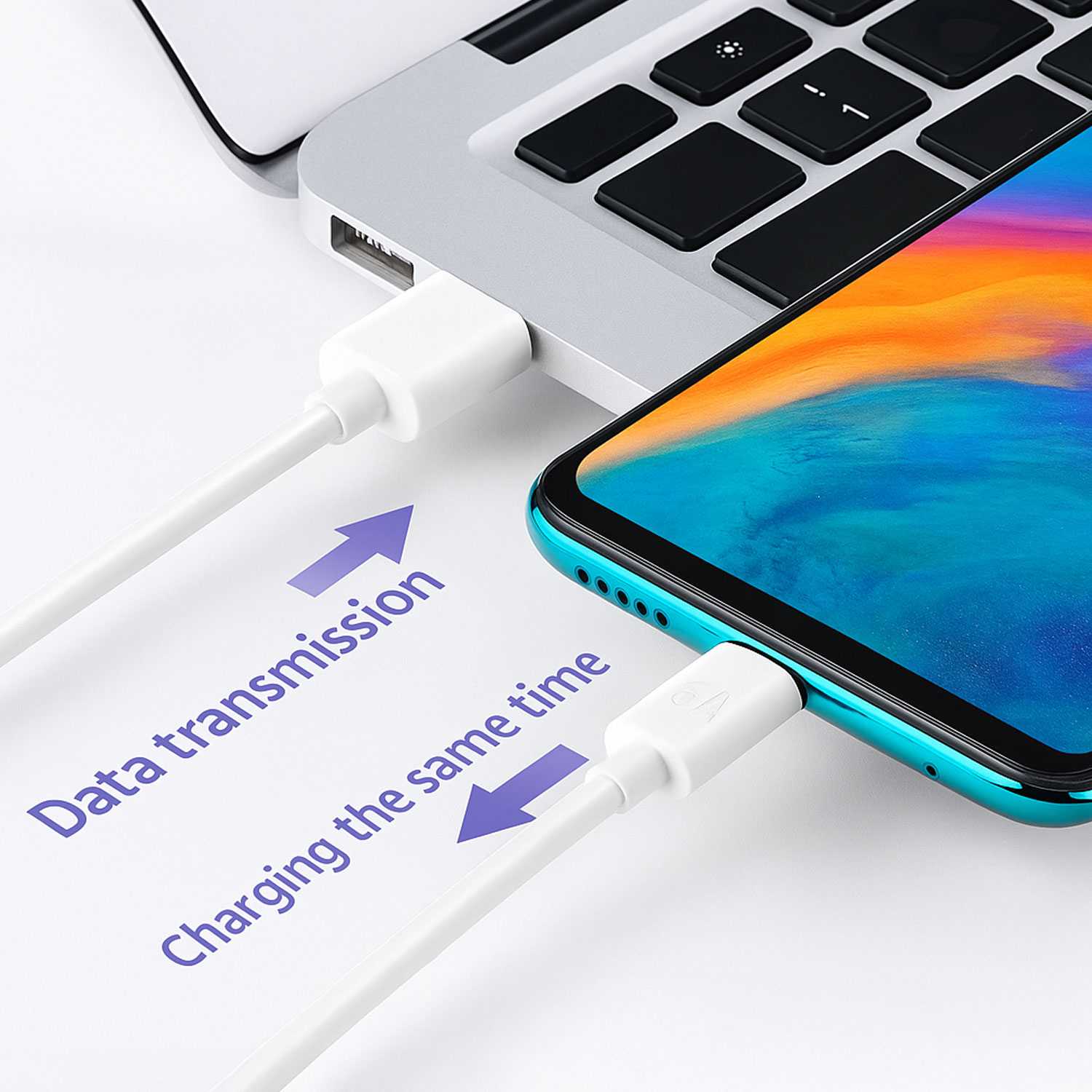 OcioDual Cable USB C Carga Rapida, Cable USB Tipo C Carga Rapida, USBC, 0,3mm 5A 100BA, Blanco, Alimentación y Datos, Accesorio