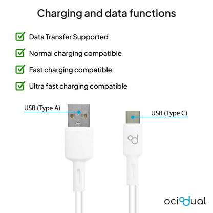 Cable USB Tipo C 1m 6A 148BA Blanco de Carga Datos Cargador Rápido Quick Charge para Teléfonos Smartphones Tablets