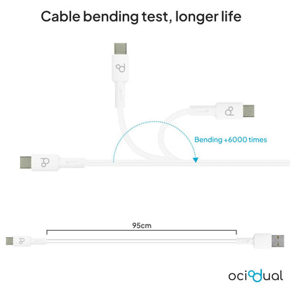 Cable USB Tipo C 1m 6A 148BA Blanco de Carga Datos Cargador Rápido Quick Charge para Teléfonos Smartphones Tablets