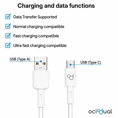 Cable USB Tipo C 1,5m 6A 148BA Blanco de Carga Datos Cargador Rápido Quick Charge para Teléfonos Smartphones Tablets