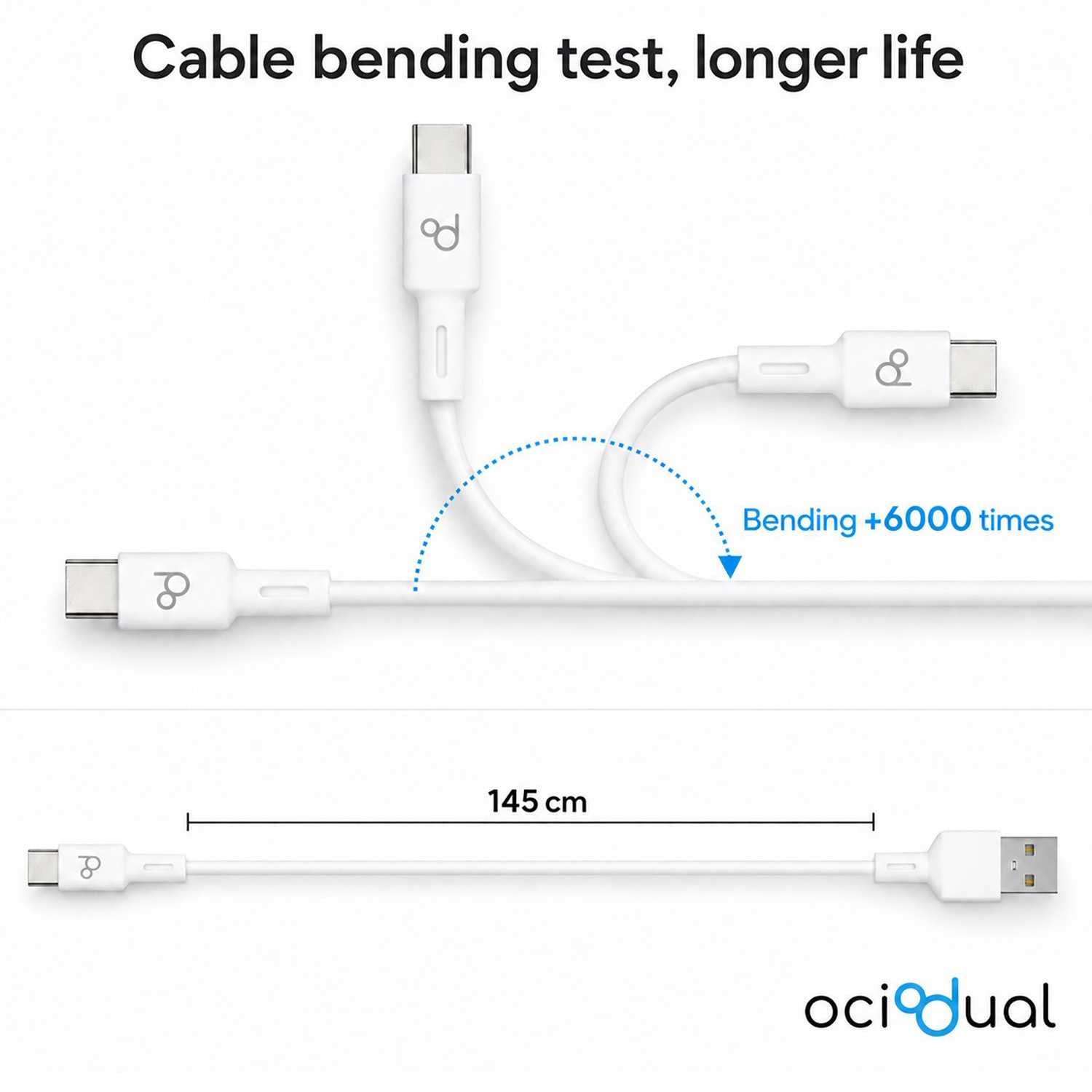 Cable USB Tipo C 1,5m 6A 148BA Blanco de Carga Datos Cargador Rápido Quick Charge para Teléfonos Smartphones Tablets