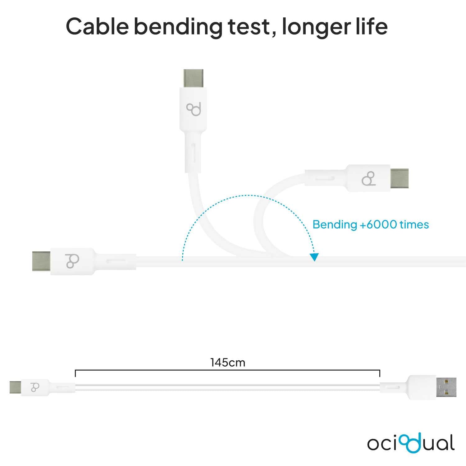 Cable USB Tipo C 1,5m 6A 148BA Blanco de Carga Datos Cargador Rápido Quick Charge para Teléfonos Smartphones Tablets