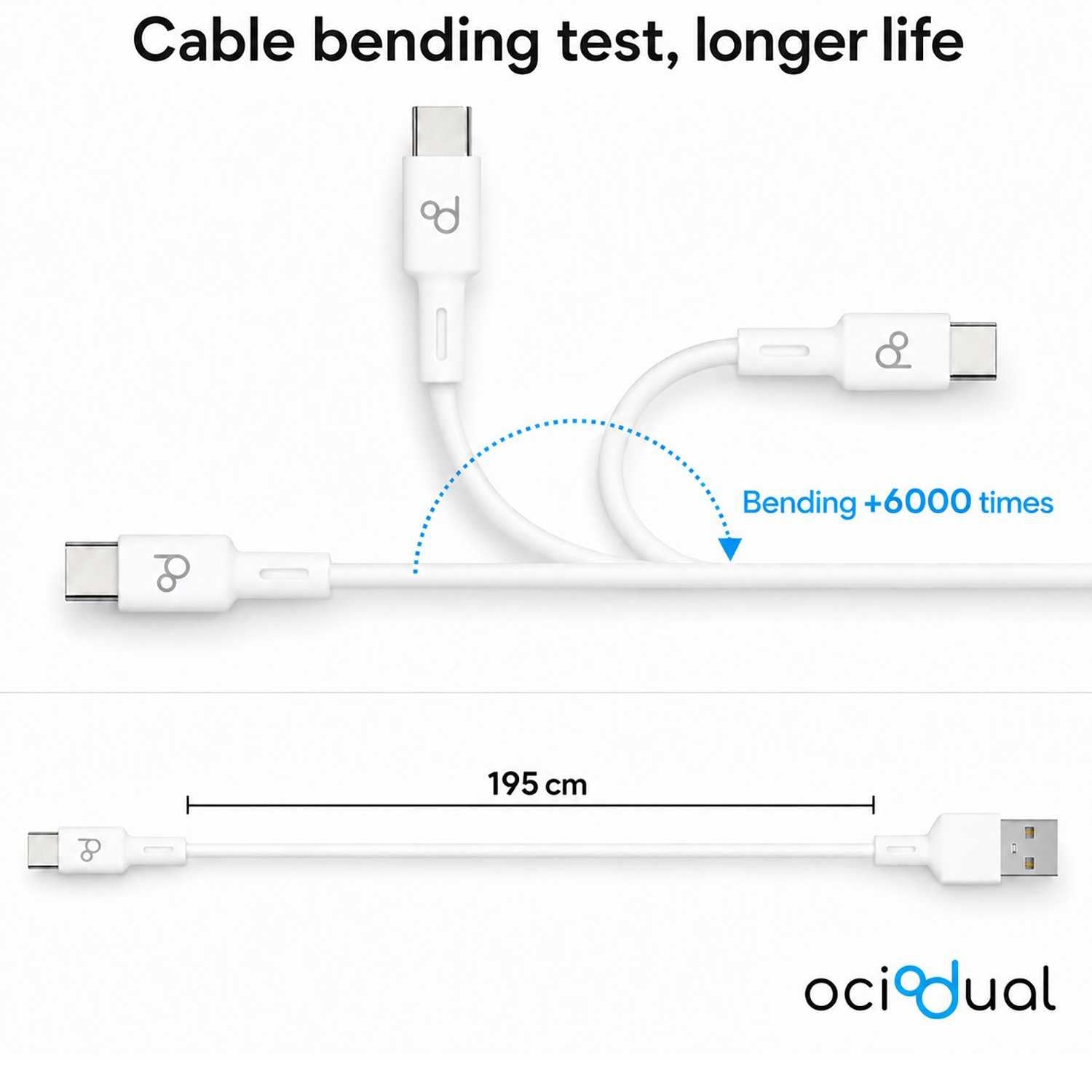 Cable USB Tipo C 2m 6A 148BA Blanco de Carga Datos Cargador Rápido Quick Charge para Teléfonos Smartphones Tablets