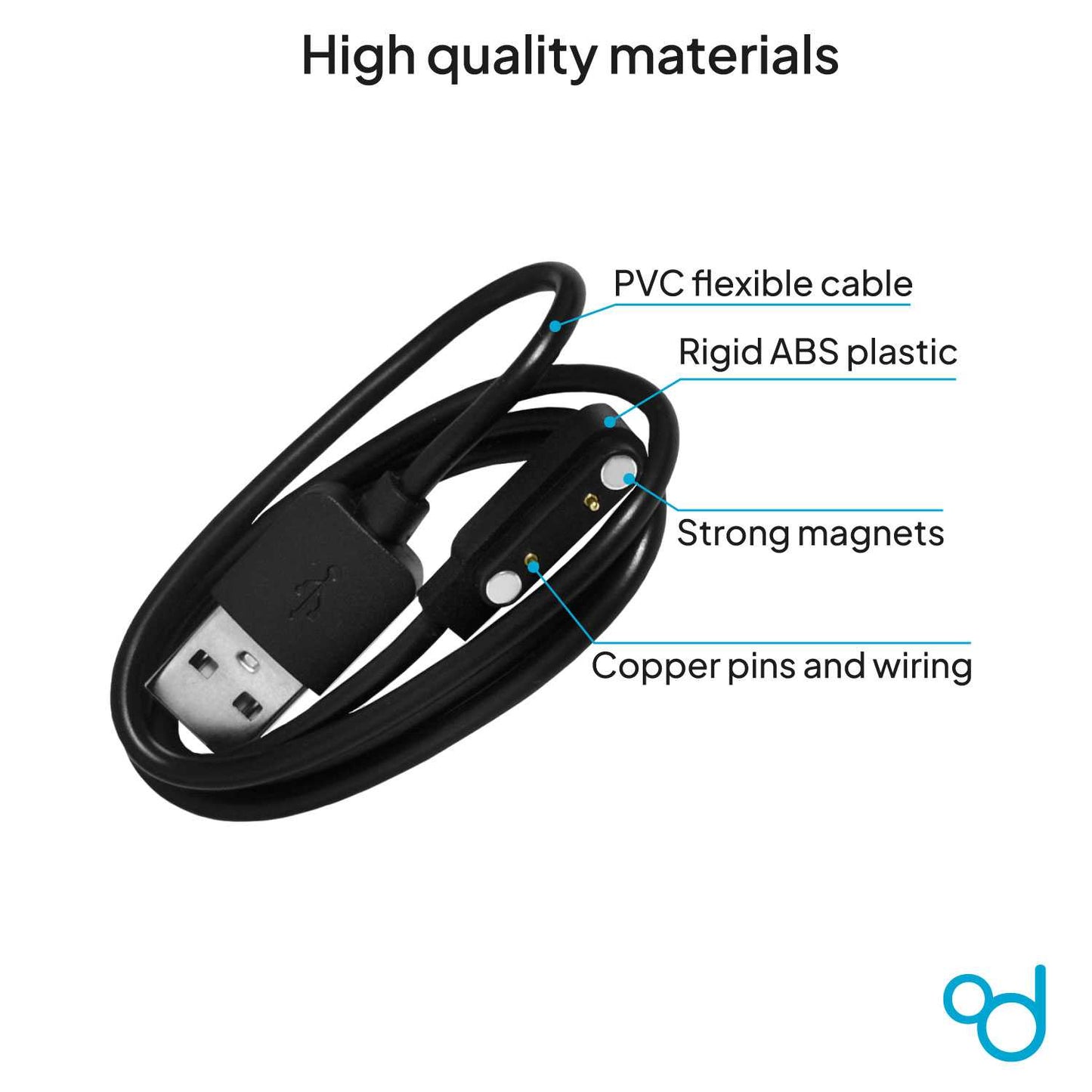 Cable Carga Magnética Negro 2 Pines con Espaciado Separación de 7,62mm para Smartwatch Cargador Magnético USB Dos Imanes Recambio Repuesto Reemplazo Reloj Inteligente