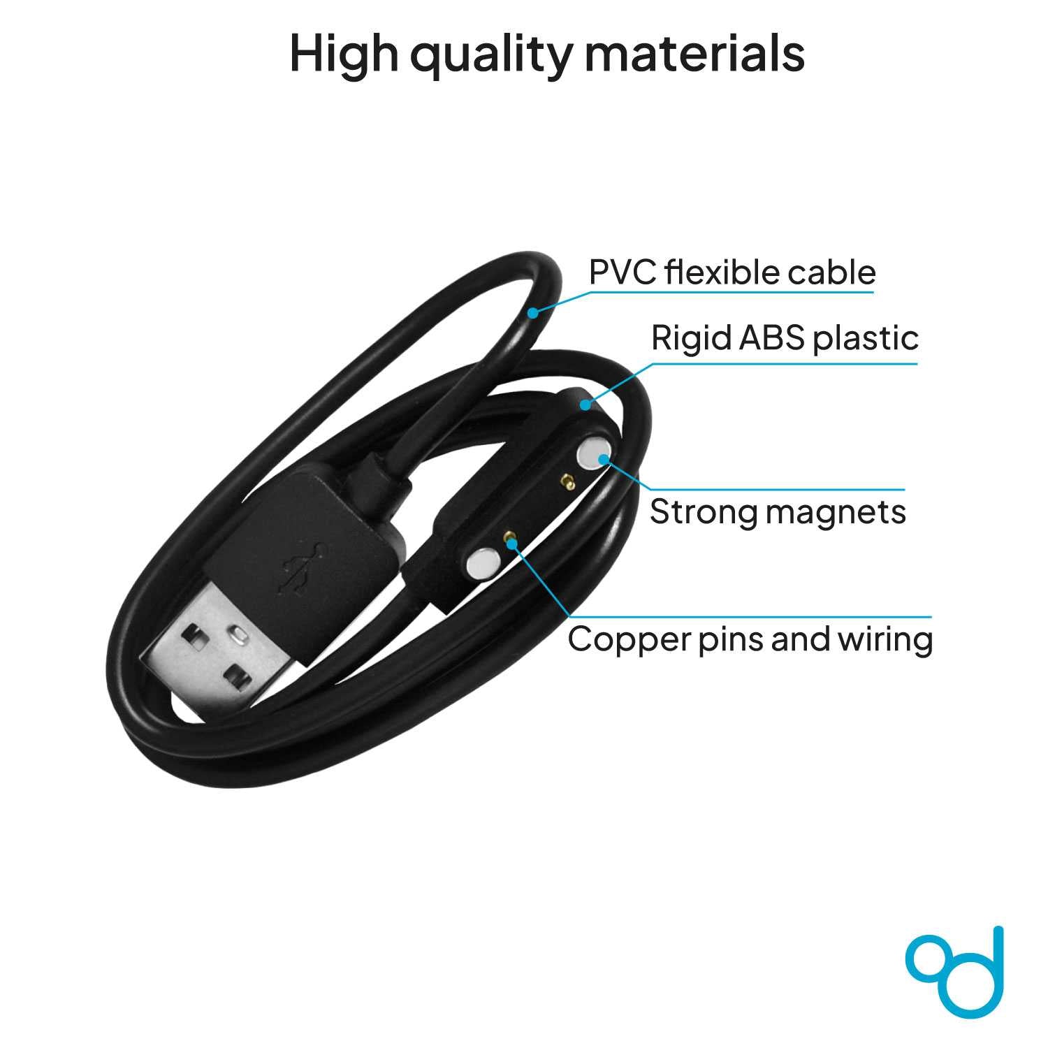 Cable Carga Magnética Negro 2 Pines con Espaciado Separación de 7,62mm para Smartwatch Cargador Magnético USB Dos Imanes Recambio Repuesto Reemplazo Reloj Inteligente