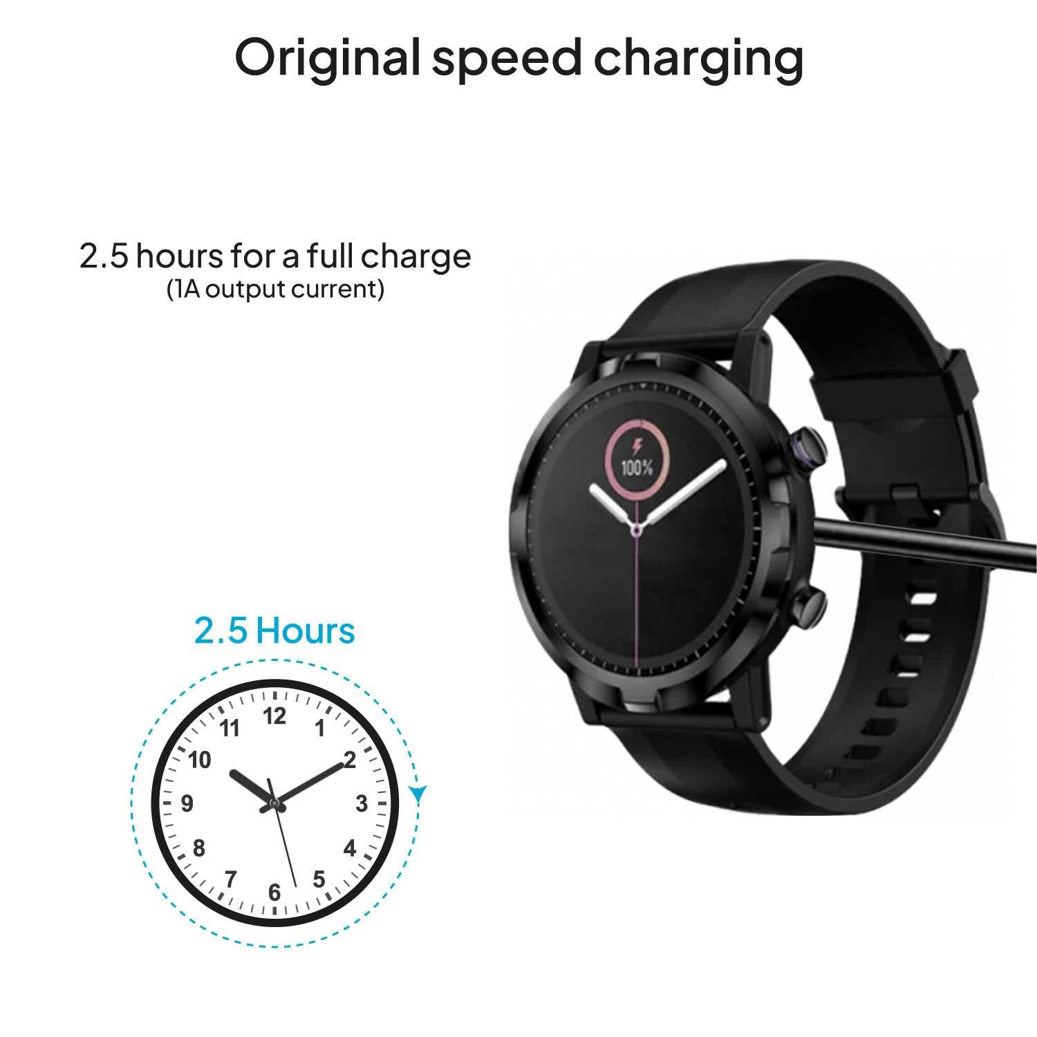 Cable Carga Magnética Negro 2 Pines con Espaciado Separación de 7,62mm para Smartwatch Cargador Magnético USB Dos Imanes Recambio Repuesto Reemplazo Reloj Inteligente