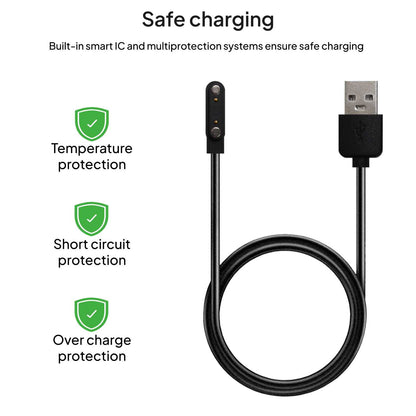 Cable Carga Magnética Negro 2 Pines con Espaciado Separación de 7,62mm para Smartwatch Cargador Magnético USB Dos Imanes Recambio Repuesto Reemplazo Reloj Inteligente