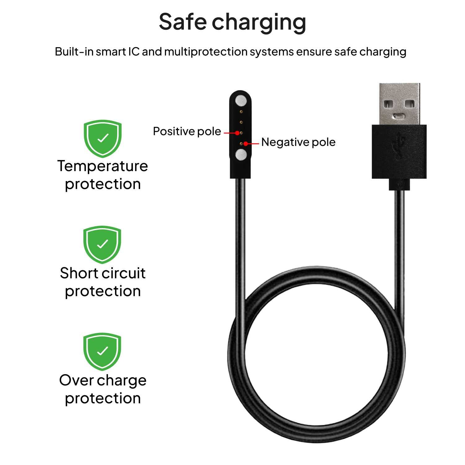 Cable Usb Cargador para Reloj Inteligente Modelo Universal 4 Pines 9 mm Base Magnética-Varios Modelos Smartwatches. Negro