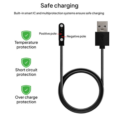 Cable Usb Cargador para Reloj Inteligente Modelo Universal 4 Pines 9 mm Base Magnética-Varios Modelos Smartwatches. Negro